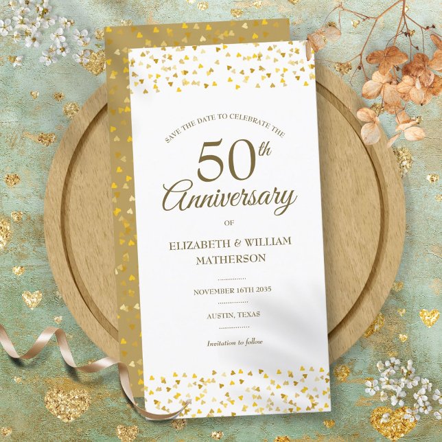 Classic 50th Wedding Anniversary Gold Hearts Save The Date (Classic 50th Wedding Anniversary Gold Hearts Save The Date)