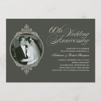 Classic 60th Anniversary Photo Dark Invitations