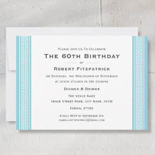 Classic 60th Birthday Party Greek Key Blue Invitation
