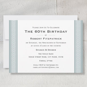 Classic 60th Birthday Party Greek Key Grey Invitation