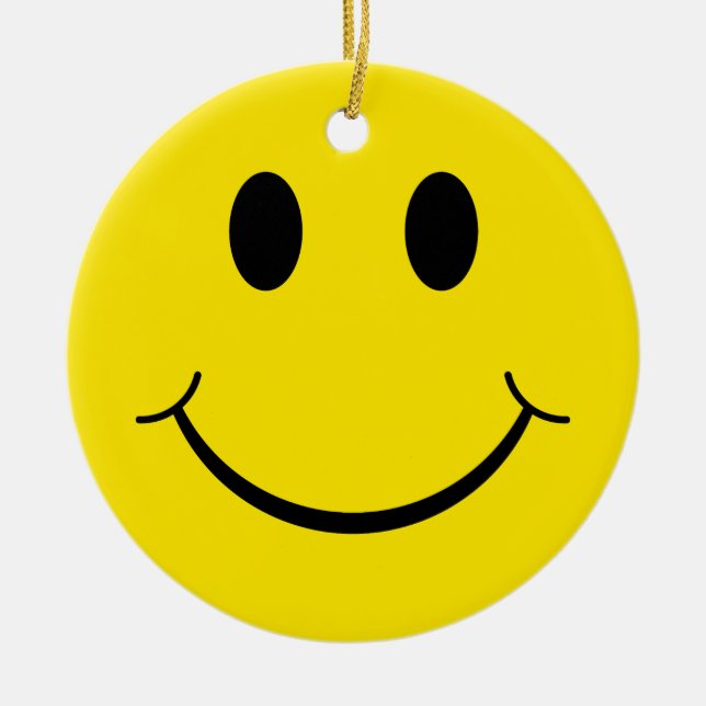 Classic 70's Yellow Happy Face Ceramic Tree Decoration (Front)