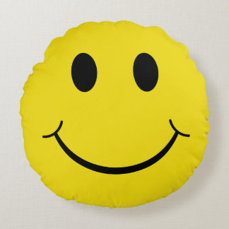 Classic 70's Yellow Happy Face Round Cushion