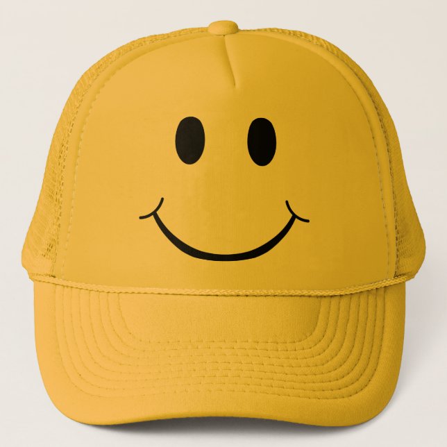 Classic 70's Yellow Happy Face Trucker Hat (Front)