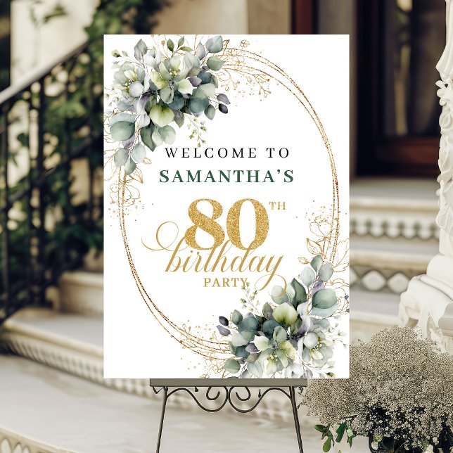 Classic 80th Watercolor Greenery Welcome Sign (Classic 80th Watercolor Greenery Welcome Sign)
