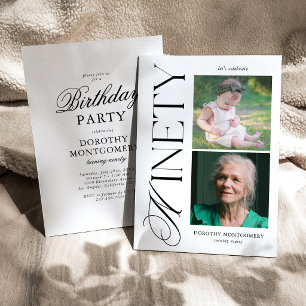 Classic 90th Birthday Then & Now Invitation