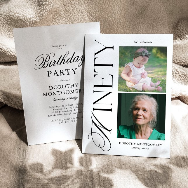 Classic 90th Birthday Then & Now Invitation (Creator Uploaded)