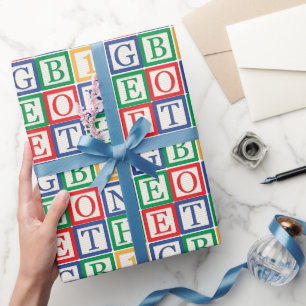 Classic ABC Blocks Primary Colour Repeating Patter Wrapping Paper