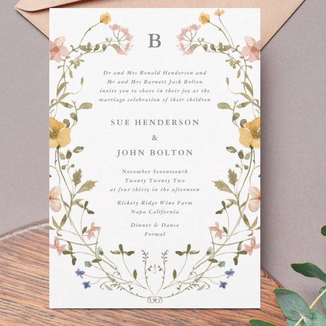 Classic Abundance Dried Wildflower Pampas Wedding Invitation (Creator Uploaded)