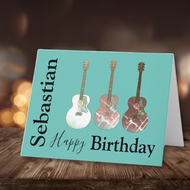 Classic Acoustic Guitars Rustic Card (Rustic acoustic guitar personalized happy birthday greetings card)