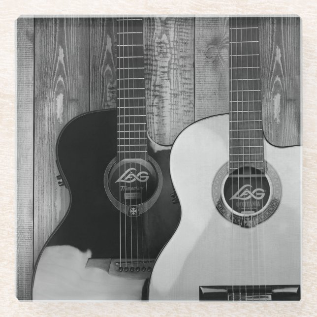 Classic Acoustic Guitars with Electronics Glass Coaster (Front)