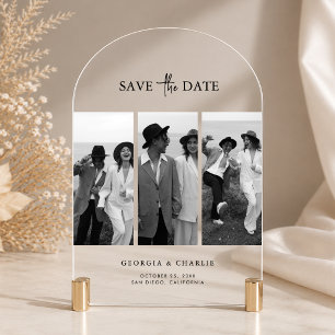 Classic Acrylic Save the Date 3 Photo Arch Wedding Invitations