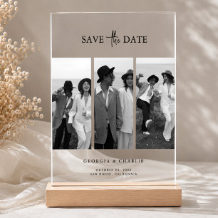 Classic Acrylic Save the Date 3 Photo Wedding Invitations