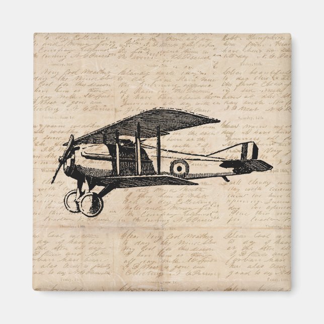 Classic Airplane Antique Aviation Art Script Paper Magnet (Front)
