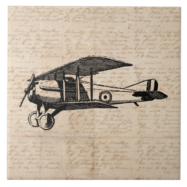 Classic Airplane Antique Aviation Art Script Paper Tile (Front)