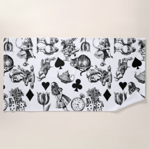 Classic Alice adventures in wonderland characters Beach Towel