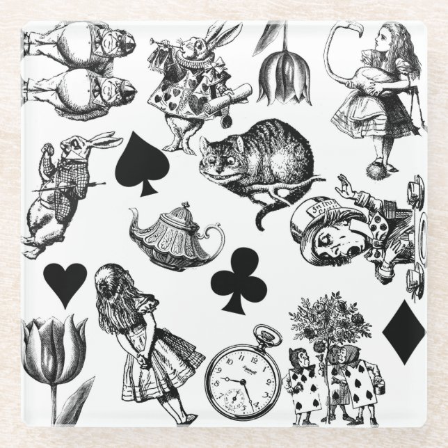 Classic Alice adventures in wonderland characters Glass Coaster (Front)