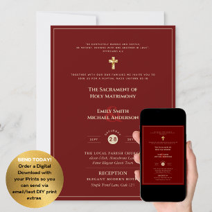 CLASSIC All-in-1 Burgundy Gold Catholic Wedding Invitation