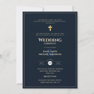 CLASSIC  All-in-1 Navy Gold Text Catholic Wedding Invitation