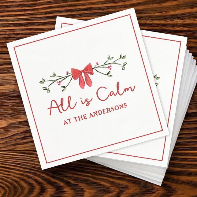 Classic "All is Calm" Personalised Christmas Party Napkin (Creator Uploaded)