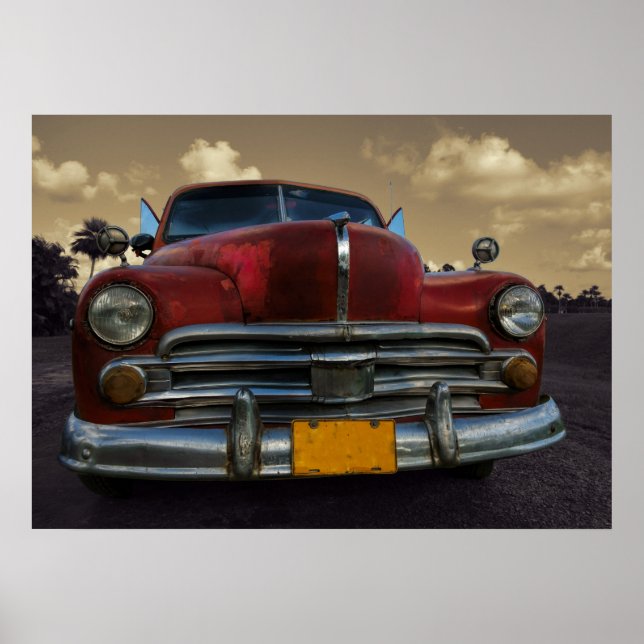 Classic American car in Vinales, Cuba Poster (Front)