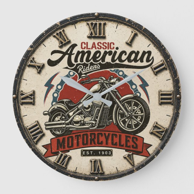 Classic American Motorcycles Vintage Cruiser  Large Clock (Front)