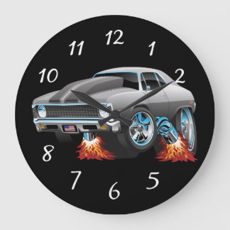 Classic American Muscle Car Hot Rod Cartoon Large Clock