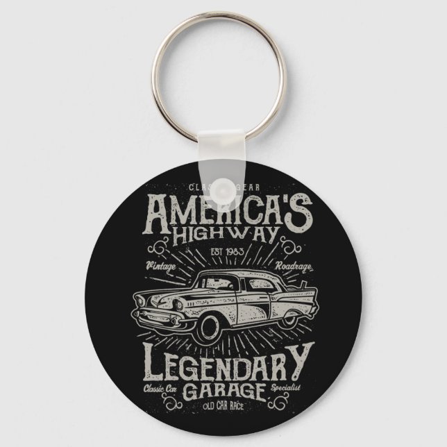 Classic American Muscle Car | Hotrod's Highway Key Ring (Front)