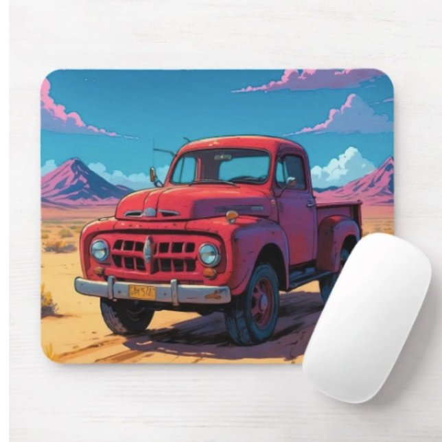 Classic American Pickup  Mouse Pad (Vintage Red Truck mouse pad durable dust and stain resistant.  9.25"l x 7.75"w. Non-slip rubber.

)