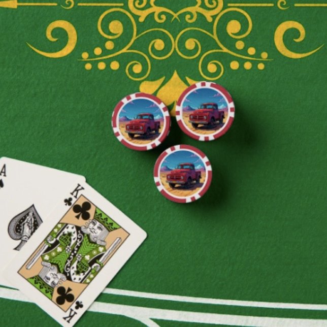 Classic American Pickup Poker Chips (Antique Red Truck Poker Chips. Full colour graphics textured surface easy stacking 9 colours. )