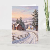 Classic American Red Barn Farmhouse Christmas Card