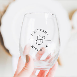 Classic Ampersand Personalised Wedding Stemless Wine Glass