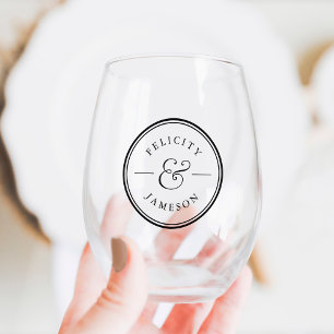 Classic Ampersand Personalised Wedding Stemless Wine Glass