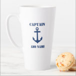 Classic Anchor Captain Boat or Name 2 sided Large Latte Mug<br><div class="desc">A Nautical Classic Ship Anchor with Captain Rank or other title and Your Name or Boat Name on a Stylish, Chic Large Latte Mug. This personalised Mug will not just hold your drink but also is a fun conversation piece. Perfect for Father's Day but also makes a great gift for...</div>