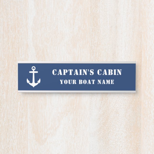 Classic Anchor Captain's Cabin & Boat Name Navy Door Sign (Front)