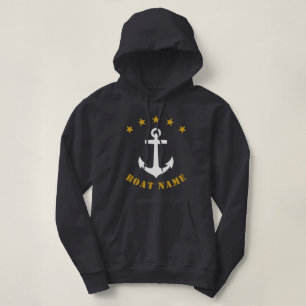 Classic Anchor Gold Star Boat Name Grey Hoodie