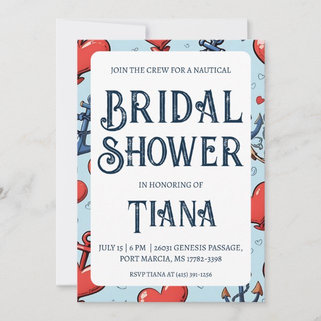 classic anchor nautical wedding shower invitations (Front)