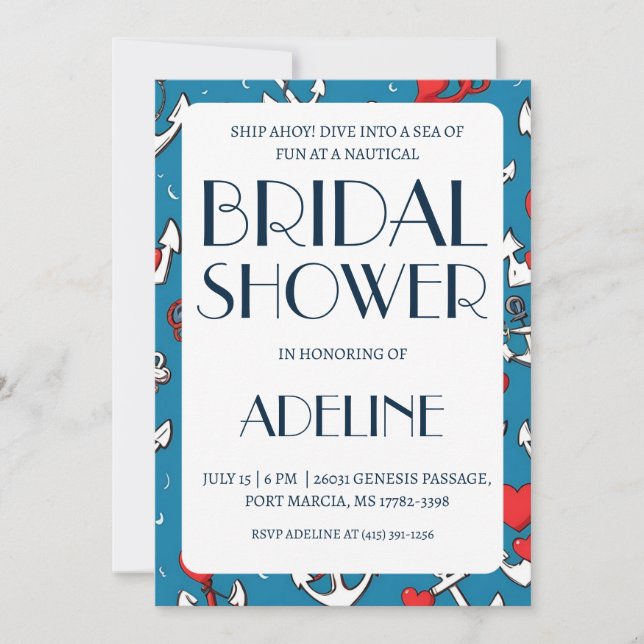 classic anchor nautical wedding shower invitations (Front)