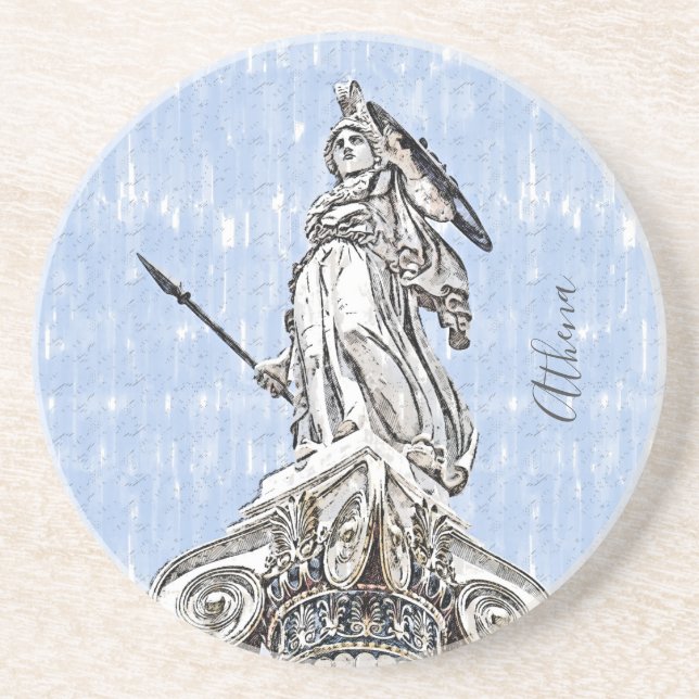 Classic Ancient Athena Statue Coaster – Greek Myth (Front)