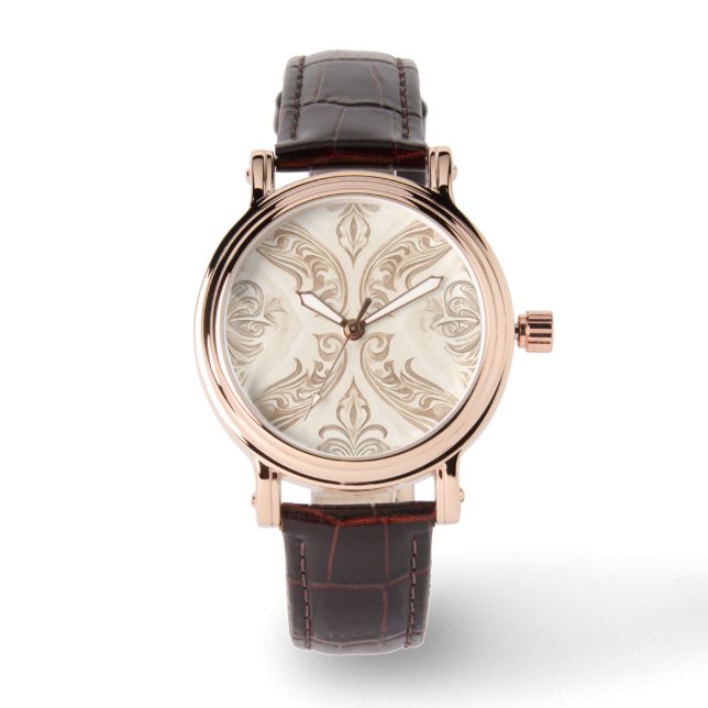 Classic and Elegant  Brown Beigi Pattern Watch (Front)