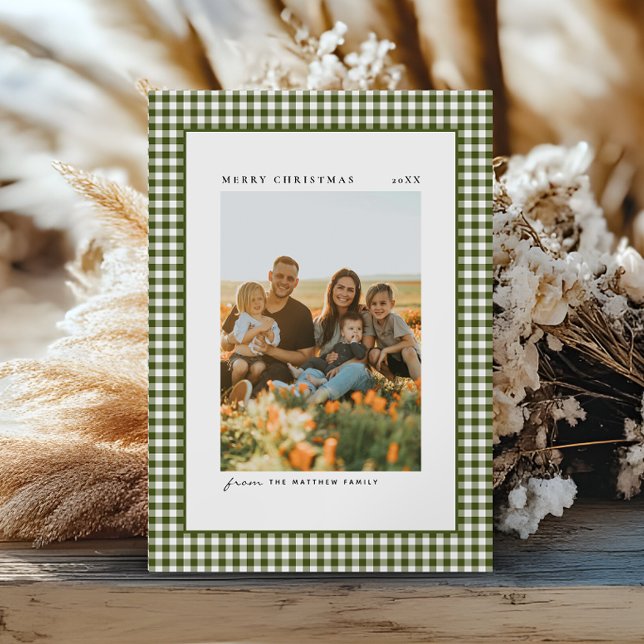 Classic and Elegant Gingham Family Photo Holiday Card (Creator Uploaded)