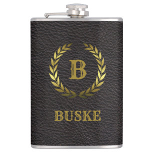 Classic and Elegant Gold on Black Personalised Hip Flask