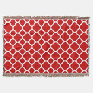 Classic and Elegant Red Quatrefoil pattern Throw Blanket