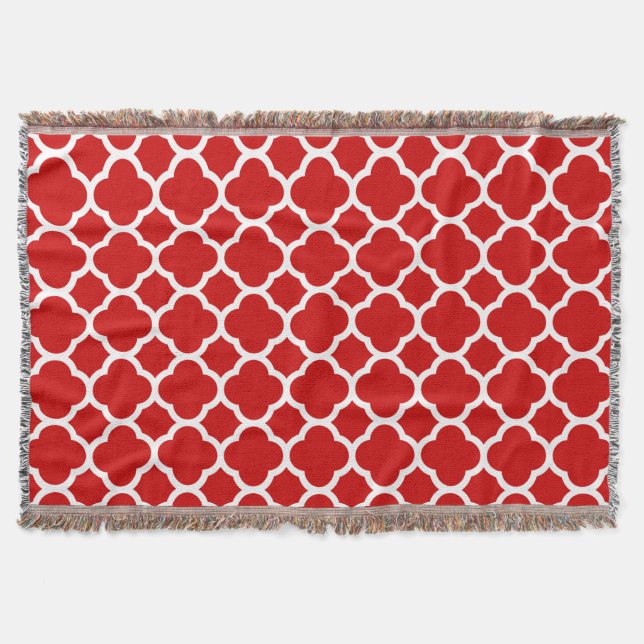 Classic and Elegant Red Quatrefoil pattern Throw Blanket (Front)