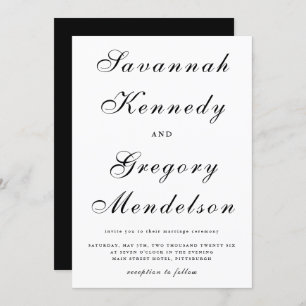 Classic and Elegant Script Black and White Wedding Invitation