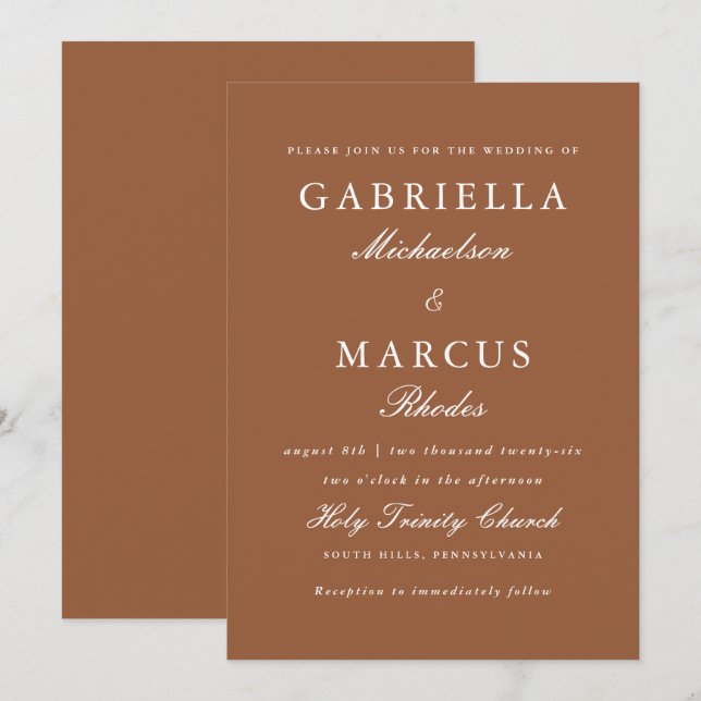 Classic and Elegant Terracotta Wedding Invitation (Front/Back)