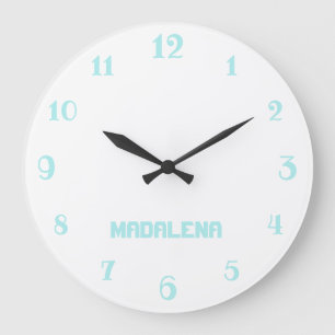 Classic and Elegant White Pastel Turquoise Name Large Clock