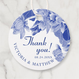 Classic and Modern Blue White Floral Thank You Favour Tags