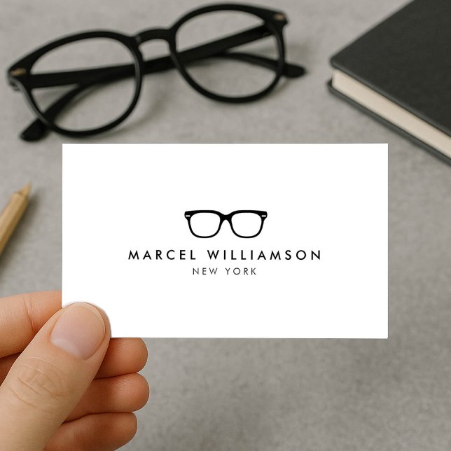 Classic and Simple Black Eyeglasses Logo on White Business Card (Creator Uploaded)