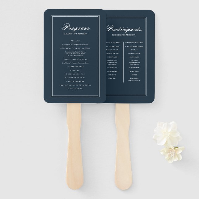 Classic and Simple Elegant Wedding Program Hand Fan (Front and Back)