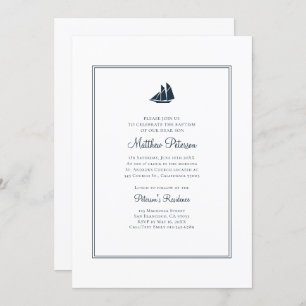 Classic and Simple Navy Baptism Invitation